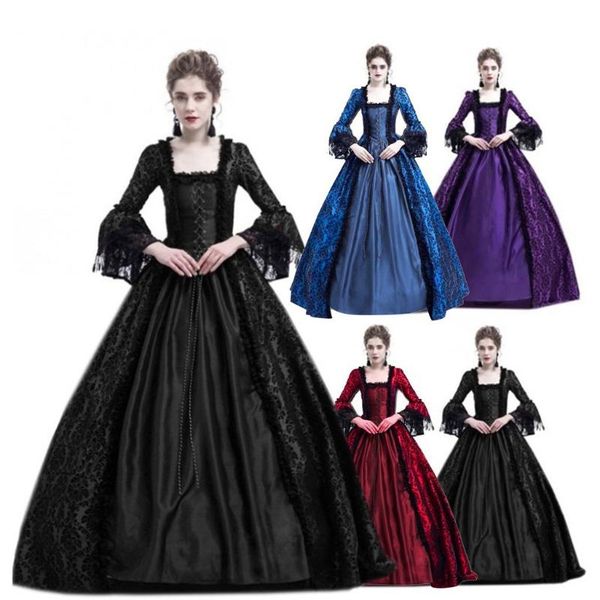 

casual dresses women retro party princess cosplay lace floor length dress vestido invierno mujer black winter vestidos, Black;gray