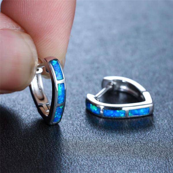 

hoop & huggie vintage hollow love heart earrings white blue opal stone rose gold silver color small for women wedding, Golden;silver