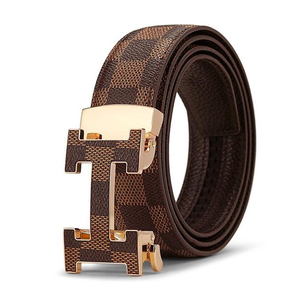 

belts men's belt lattice pattern letter h head layer cowhide fashion automatic buckle business designer pants, Black;brown