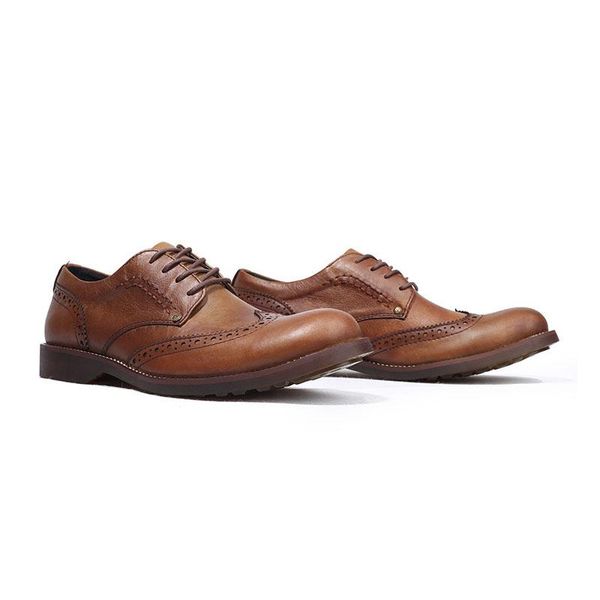 

dress shoes classic men's brogue round toe oxford genuine leather lace up wedding party men formal business e95, Black