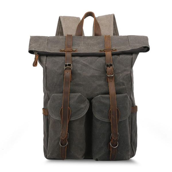 

backpack nesitu highend vintage army green coffee grey crazy horse leather canvas 15.6'' lapwomen men travel bag m7173