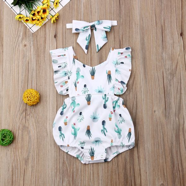 

newborn baby 2 pieces set girl bodysuit jumpsuit + headband, White