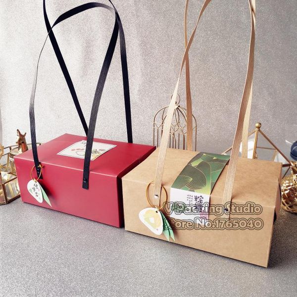 

gift wrap 100pcs red kraft paper box with long handle wedding muffin packaging party dessert baking package cookies tea