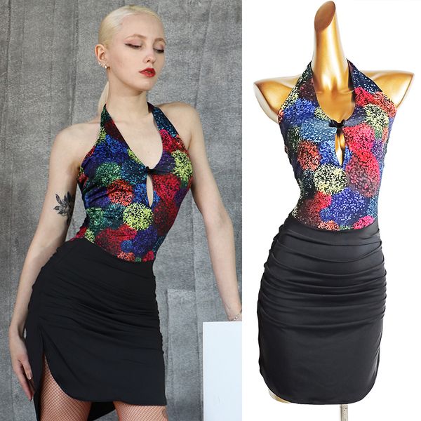 

latin dance dress women new halter dress dance clothes summer backless party dress tango samba latina practice wear vdb3335, Black;red