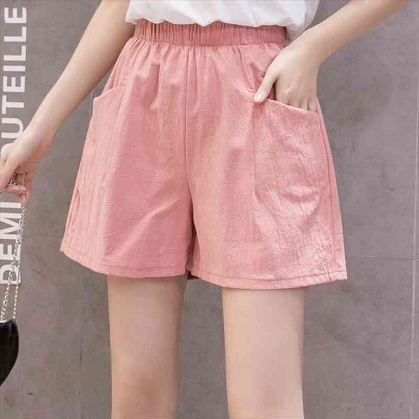 

women summer shorts casual solid cotton linen shorts elastic waist two pockets for girls soft female s-xxl, White;black