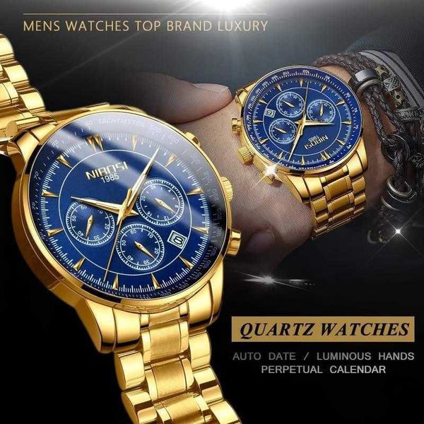 

nibosi luxury men watches fashion brand gold business quartz watch waterproof chronograph sport wristwatch relogio masculino 210728, Slivery;brown