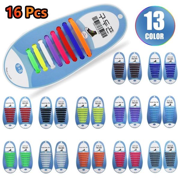 

shoes materials 16pcs no tie elastic silicone gel shoelaces for adults kids waterproof lazy shoe laces suitable sports running, Black