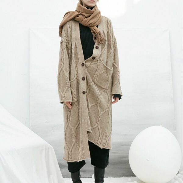 

2021 new sleeve khaki long sweater cardigan women jumper vintage oversize knitted autumn winter warm coat outwear qs5u, White;black