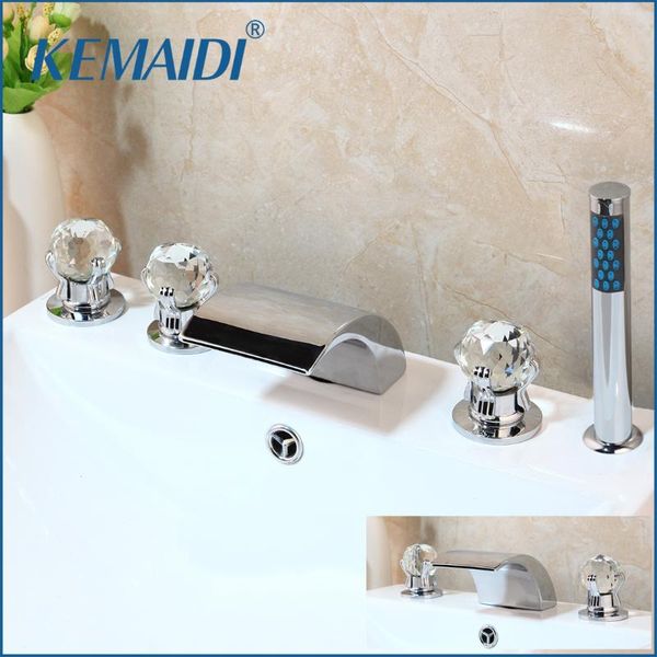 

kemaidi design deck mounted 5 pcs set faucet waterfall spout with hand shower bathroom tub faucet torneira bath hand shower