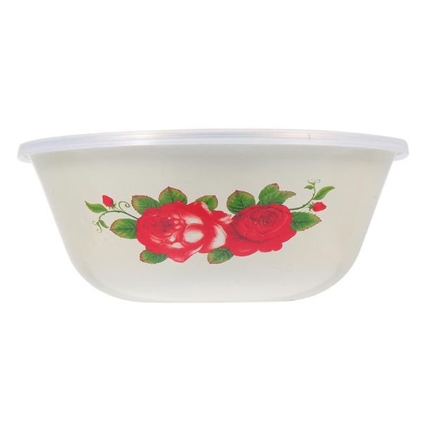 

bowls 1pc vintage iron enamel basin retro bowl tureen pot with lid (beige)