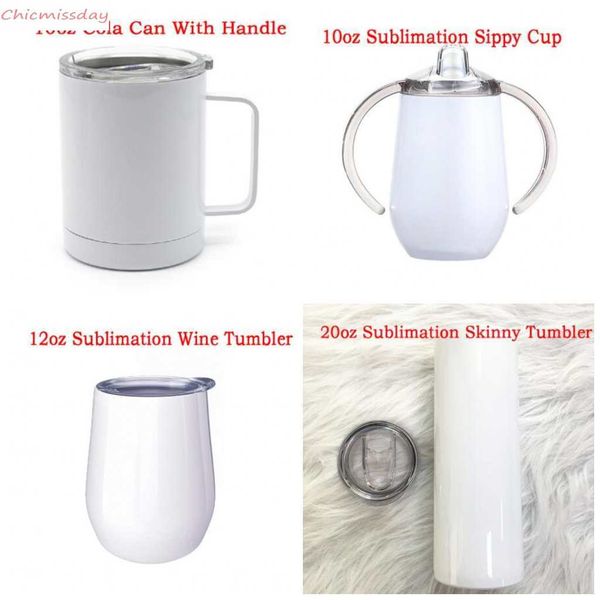 

10Pcs Sublimation Skinny Tumbler Sippy Cup Stainless Steel Double Wall Thermos For 10oz 12oz 15oz 20oz 30oz Cup Kids Gift DHL free shipping, White