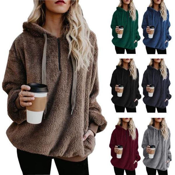 

women's hoodies & sweatshirts 2021 autumn winter s-2xl womens solid pullover zipper tees velet, Black