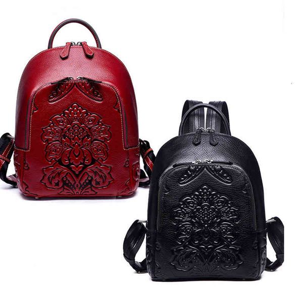 

2021 leather women's bag fashion cow backpack layer national style