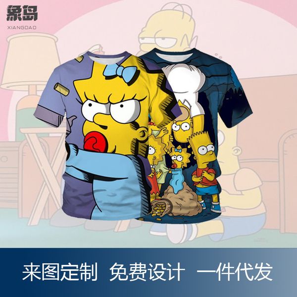 

trend cartoon simpson 3d digital printing men's round neck short sleeve t-shirt, White;black