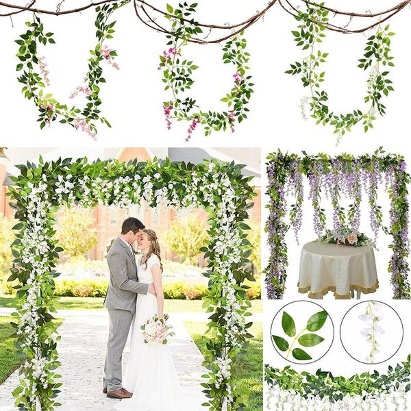 

decorative flowers & wreaths 2pcs artificial wisteria vine rattan silk hanging leaf for home garden outdoor ceremony wedding arch floral dec