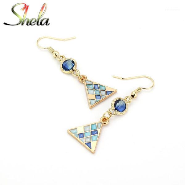 

dangle & chandelier geometric triangle earrings for women metal blue korean simple fashion jewelry pendientes wholesale, Silver