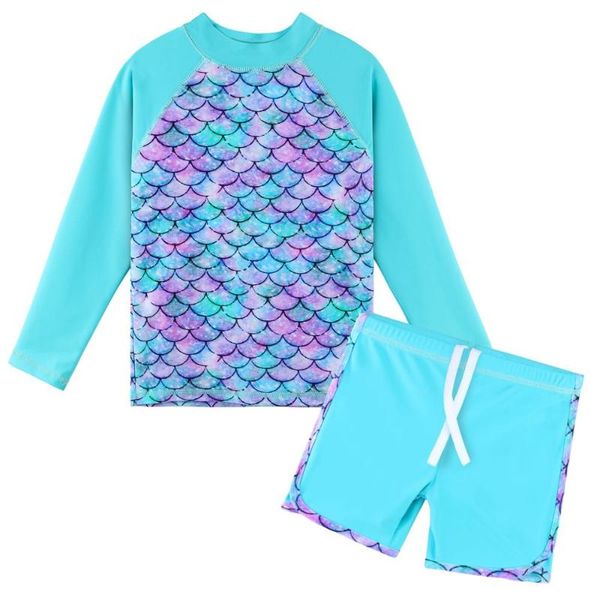 

baohulu 3-10 years girls swimsuit two pieces kids swimwear fish scales print beach wear bathing suit-s327