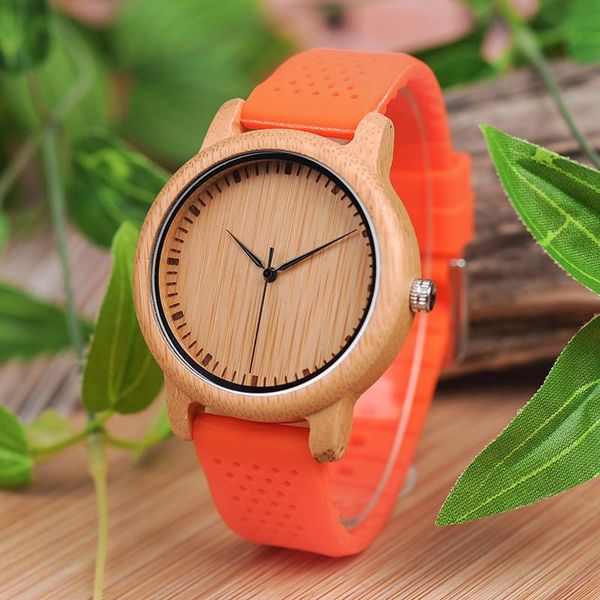 

wristwatches bobo bird silicone band bamboo face wood watch men quartz wristwatch relogio masculino customize j-b05, Slivery;brown