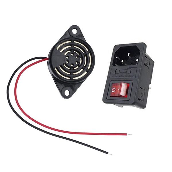 

1x inlet male power socket 10a 250v 3 pin iec320 c14 & 5 pcs 95db alarm high-decibel 6-24v buzzer continuous beep