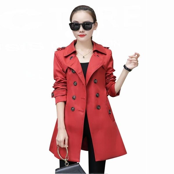 

women's trench coats 2021 autumn plus size red women coat trend double-breasted slim long sleeve female jacket casual outwear fy20, Tan;black