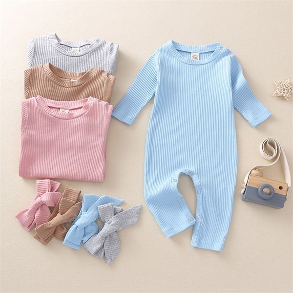 

newborn baby jumpsuits infant solid colors baby rompers kids long sleeve onesies kids boys clothes sets with headband vetement bebe 427 u2, Blue