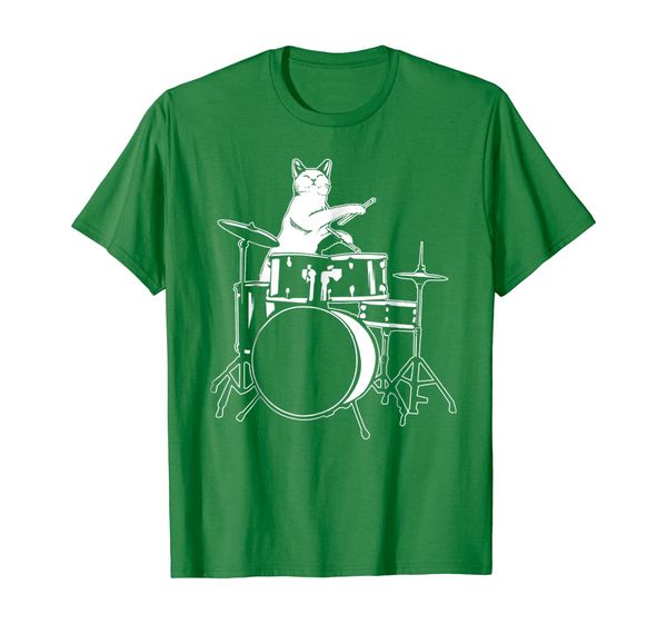 

funny cat playing drums t-shirt drum kit, White;black