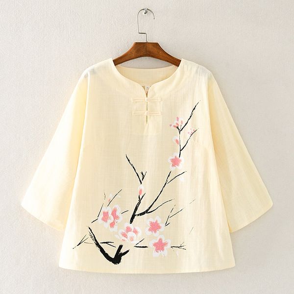 

cotton linen ladies chinese vintage blouse shirt qipao cheongsam tea print chinese style clothing women 11824, Red