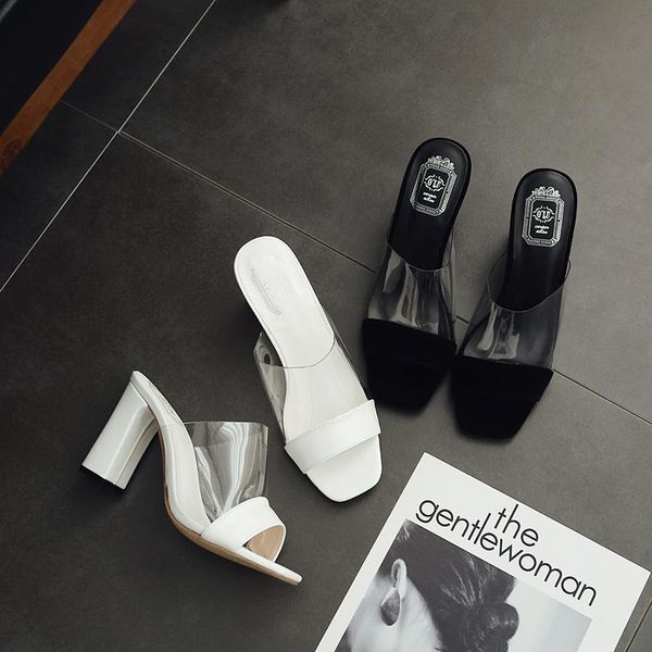 

slippers high-heeled sandals summer 10cm thick heel waterproof platform open-toed shallow mouth transparen 8fmb, Black