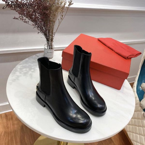 

boots prowow autumn for women platform round toe zipper gesigner shoes low heels slip on genuine leather, Black