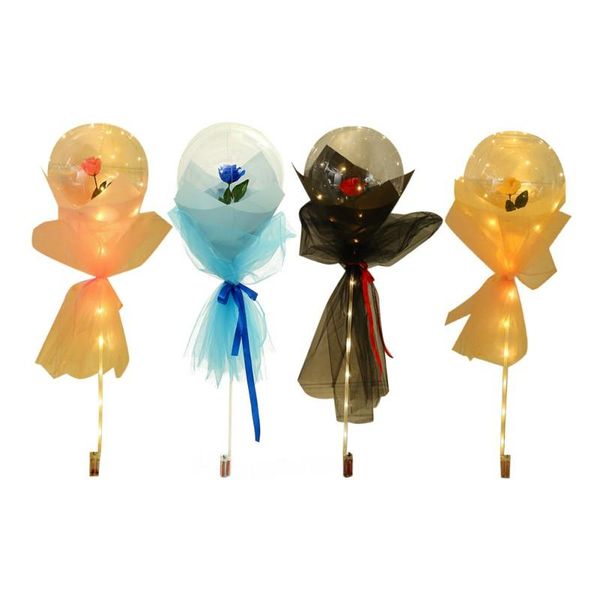 

lzz-led luminous balloon rose bouquet transparent bobo ball rose valentines day gift birthday party wedding decoration balloons