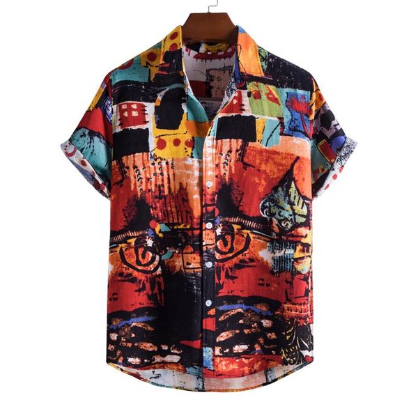 

men's casual shirts retro shirt summer printed short sleeve blouse 2021 hawaiian man slim fit beach chemise, White;black