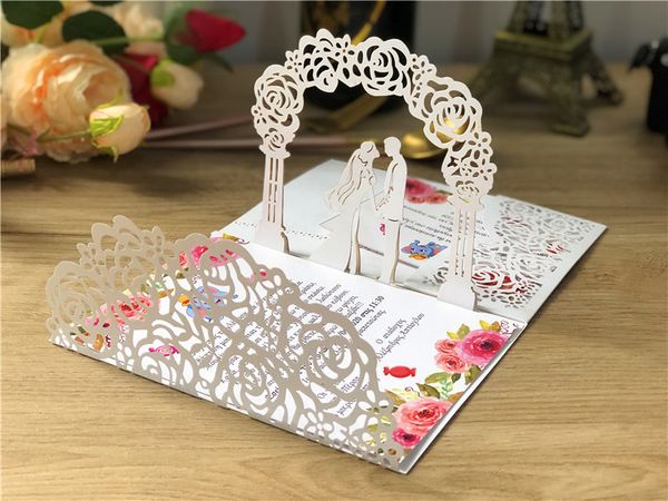 

10pcs/lot 3d invite pocketfold wedding invitation cards three folded card laser cut pocket greeting invitations cover party, Black
