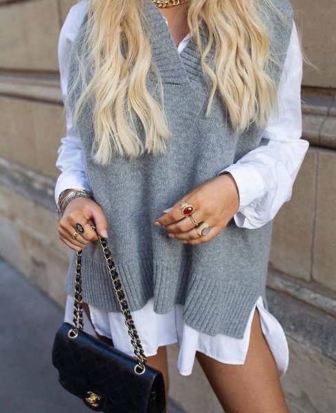 

preppy style oversized knitted sweater vest women 90s vintage korean clothes loose waistcoat y2k knitwear sleeveless jumper, White;black