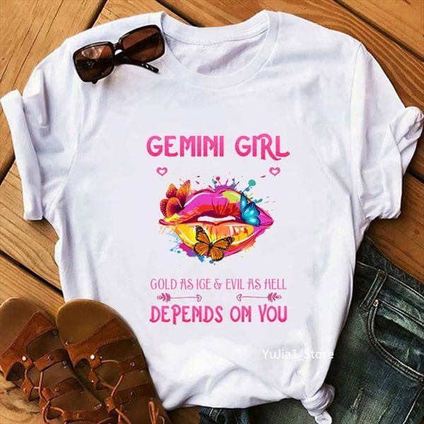 

gemini girl lips may june mens t shirts queen birthday zodiac print and women rainbow butterfly shirt femme summer, White;black