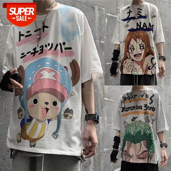 

short-sleeved tshirt lovers T-shirts summer new cartoon paragraph printing loose Harajuku style men women vintage tops hot sell #WI4Y, White