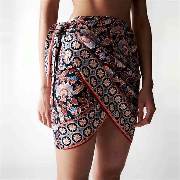 

wxwt za women boho style positioning print skirts faldas mujer knot decoration female high street mini skirt bb1529 210702, Black