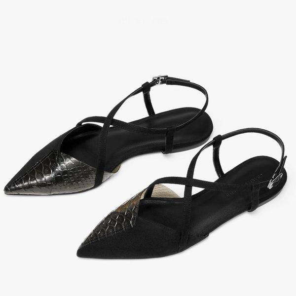 

design fashion casual plat women sandlas women patchwork pointed close-toe lady shoes flat, Black