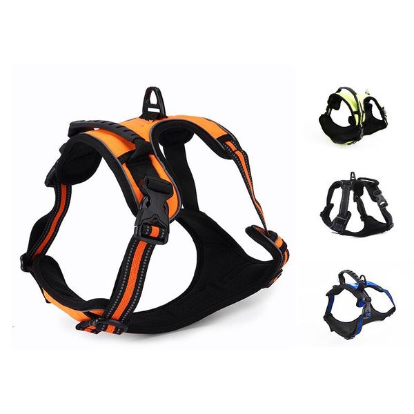 

dog collars & leashes luxury 4 color nylon pet harness adjustable reflective stripe soft breathable set for dogs puppy chest strap leash