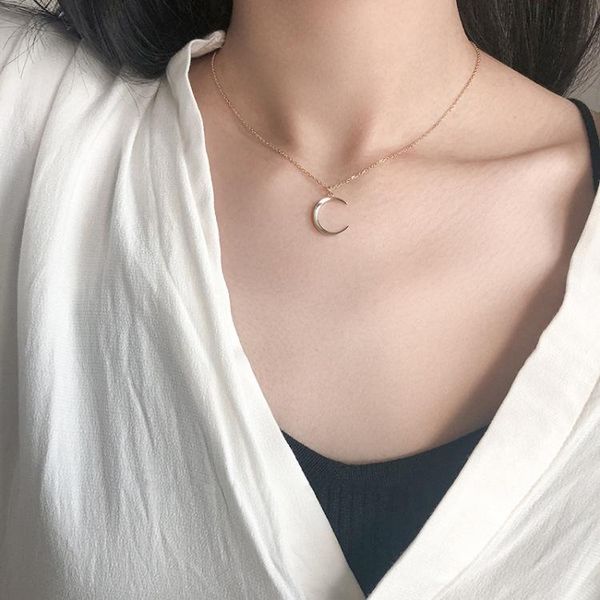 

chains s925 moon pendant necklace female temperament simple short clavicle chain stainless steel cuban keepsake, Silver