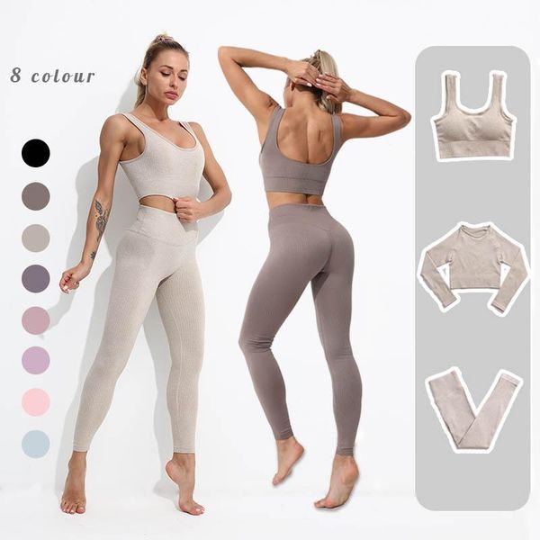 

yoga outfit 2/3pcs seamless fitness women suit high workout sport set padded sports bra waist legging gym suits