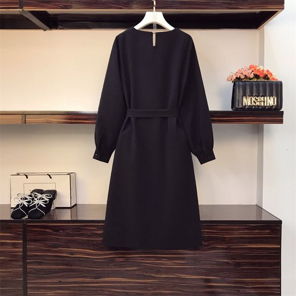 

Plus Size -4xl Elegant t Shirt Dress Female 2021 Long Casual Contrast the Neck at Knee Party Fashion Spring Dressess I6tm, Black;gray