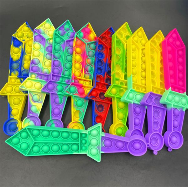 

fidget toys push bubble katana sword shape party favor sensory rainbow finger bubbles silicone board game educational stress relief toy-927
