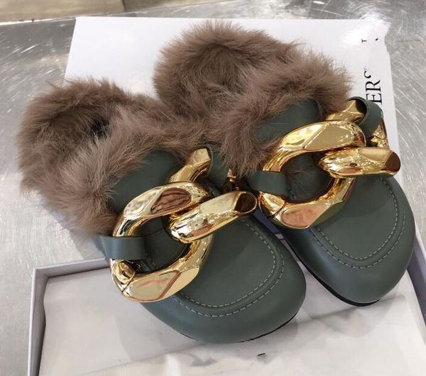 

70% off wholesale sandals flip-flops shoes anderson slippers loafer chunky golden chains women chain backless leather cork midsole ladies lu, Black