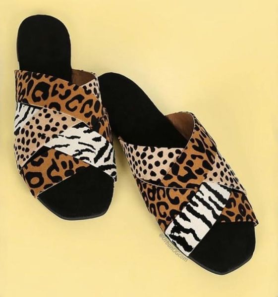 

slippers autumn spring summer home wild fashion women sandals female 2021 flat with flip flop leopard double layer cross, Black