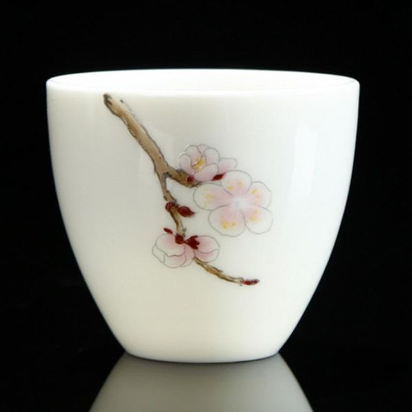 

cups & saucers ceramic household 80ml flower tea bowl lamb fat jade master cup hand-painted single teacup white porcelain pinming