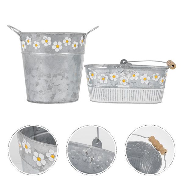 

planters & pots 2pcs iron flower buckets plant arrangers garden home storage