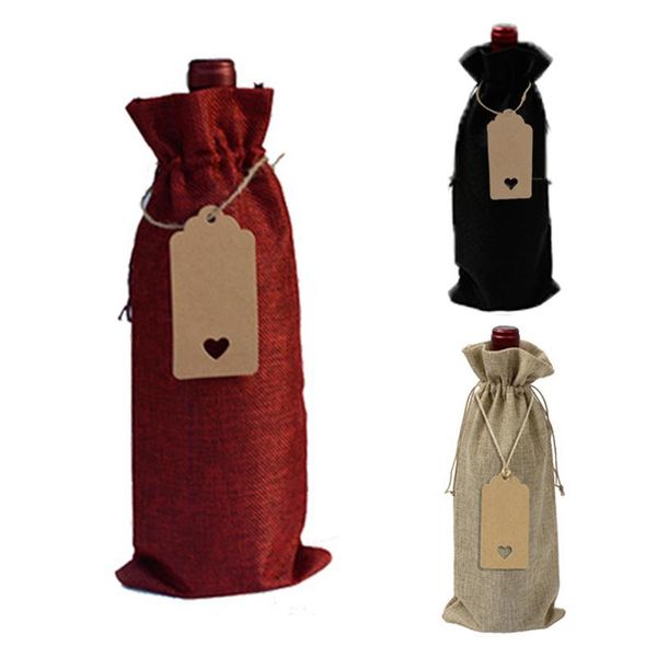 

gift wrap linen drawstring pocket wine bag tag bottle blind tast