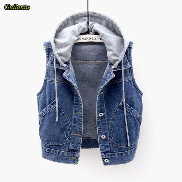 

women's vests guilantu spring hooded sleeveless waistcoat women plus size vest coat female casual vintage punk streetwear jacket woman, Black;white