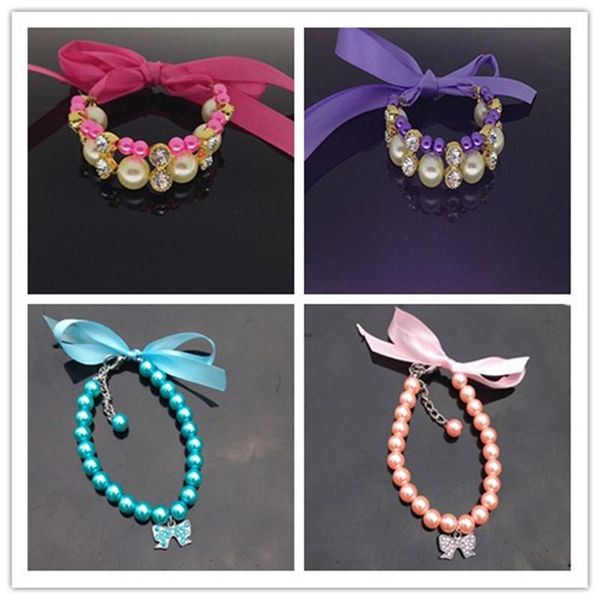 

dog apparel grooming pearl necklace pet collar decoration collars bow tie grid accessories