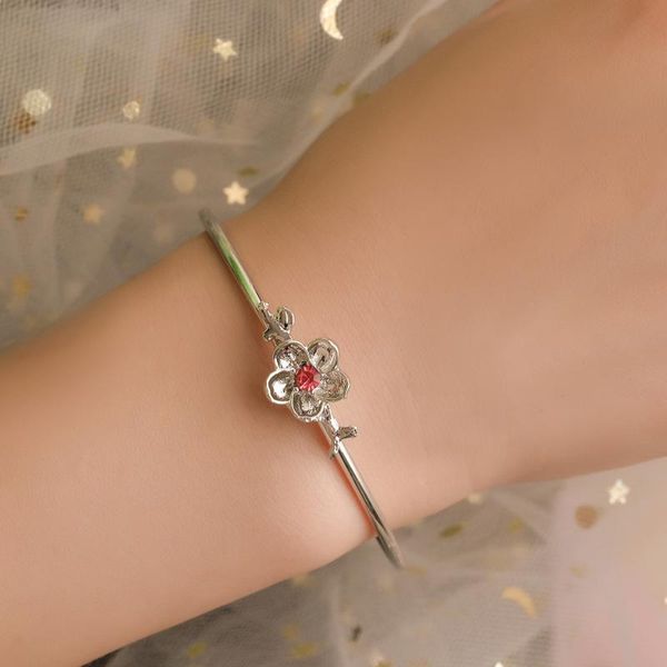 

link, chain fashion flower silver color opening bracelet exquisite pink crystal zircon accessories charming girl jewelry gift, Black